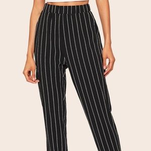 Slant Pocket Vertical Striped Crop Pants